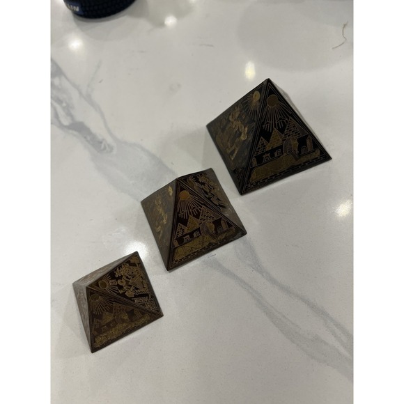 Pyramid Collection Other - Set of 3 Egyptian Pyramid Figurines Gold Etched Decorative Resin Statues